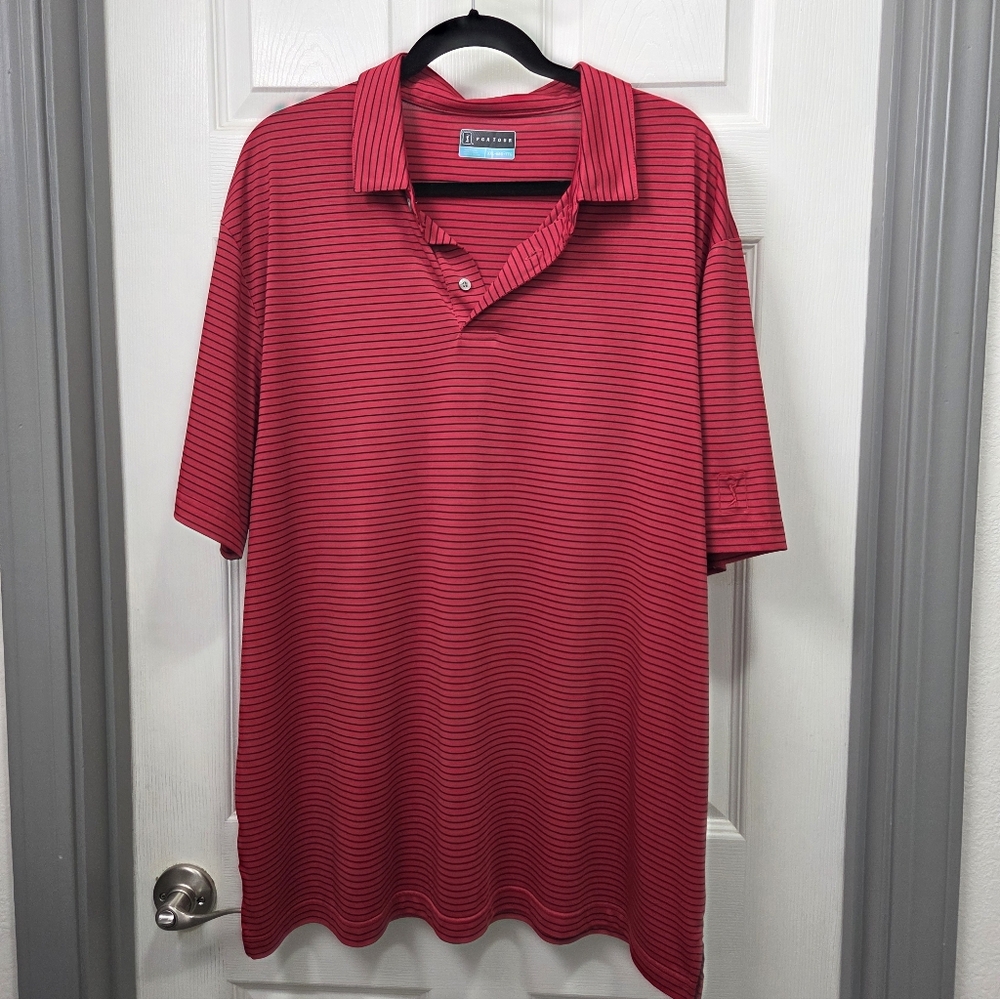 PGA Tour Men's Polo in Red and Black Stripes Size XXL Golf Summer Active